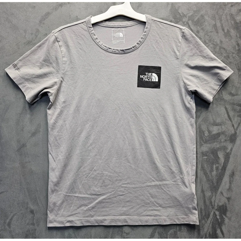 The North Face Mens Gray Floral Graphic Box Logo T-Shirt Size M Recycled Cotton